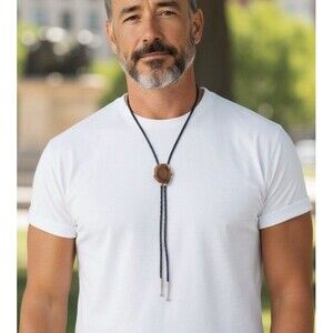 Men’s Western Carved And Polished Wood Bolo W/ Sterling Silver Tips